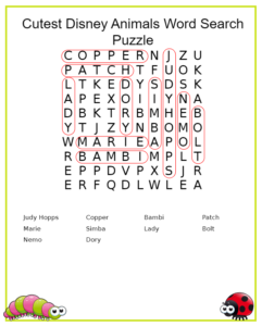 Cutest Disney Animals Word Search Puzzle Answers