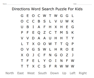 Directions Word Search Puzzle For Kids