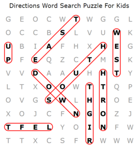 Directions Word Search Puzzle For Kids Answers
