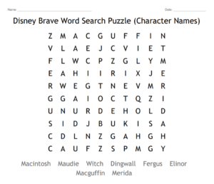 Disney Brave Word Search Puzzle