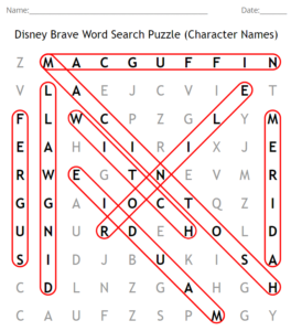 Disney Brave Word Search Puzzle Answers