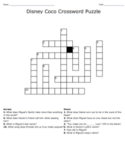 Disney Coco Crossword Puzzle