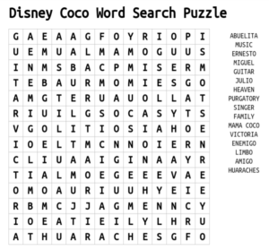 Disney Coco Word Search Puzzle