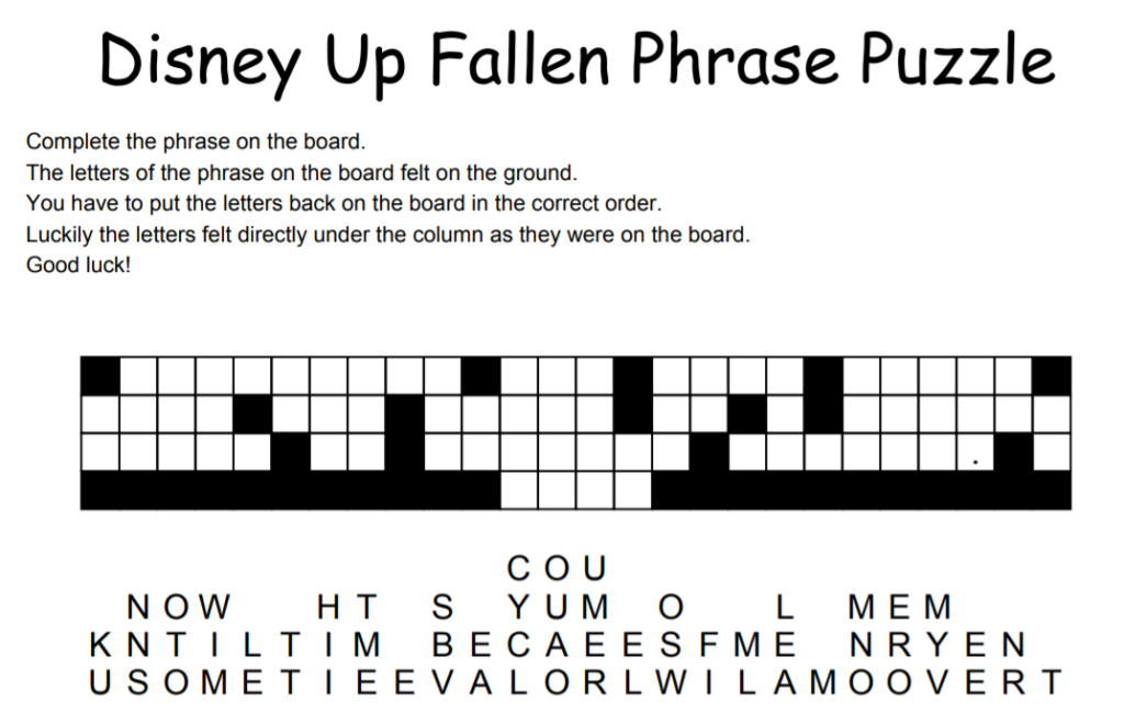 Disney Up Fallen Phrase Puzzle