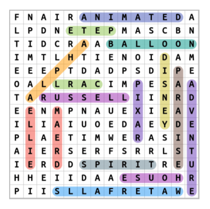Disney Up Word Search Puzzle Solution