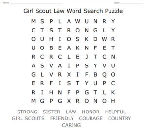 Girl Scout Law Word Search Puzzle 