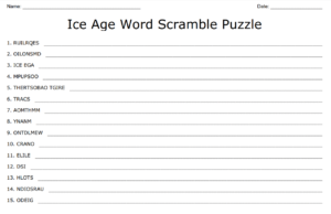 Ice Age Word Scramble Puzzle