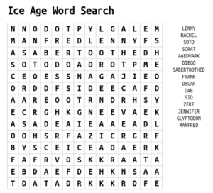 Ice Age Word Search Puzzle