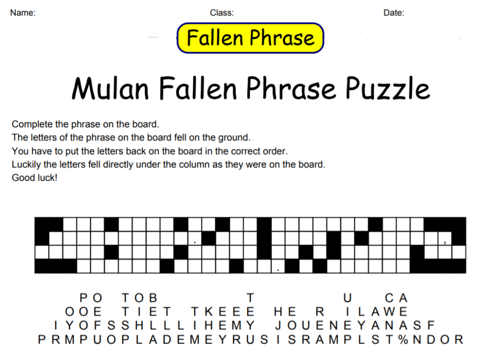 Mulan Fallen Phrase Puzzle