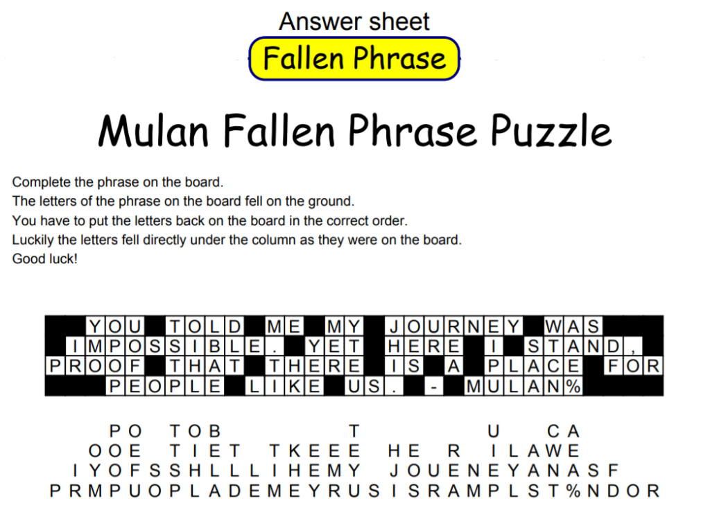 Mulan Fallen Phrase Puzzle Answers