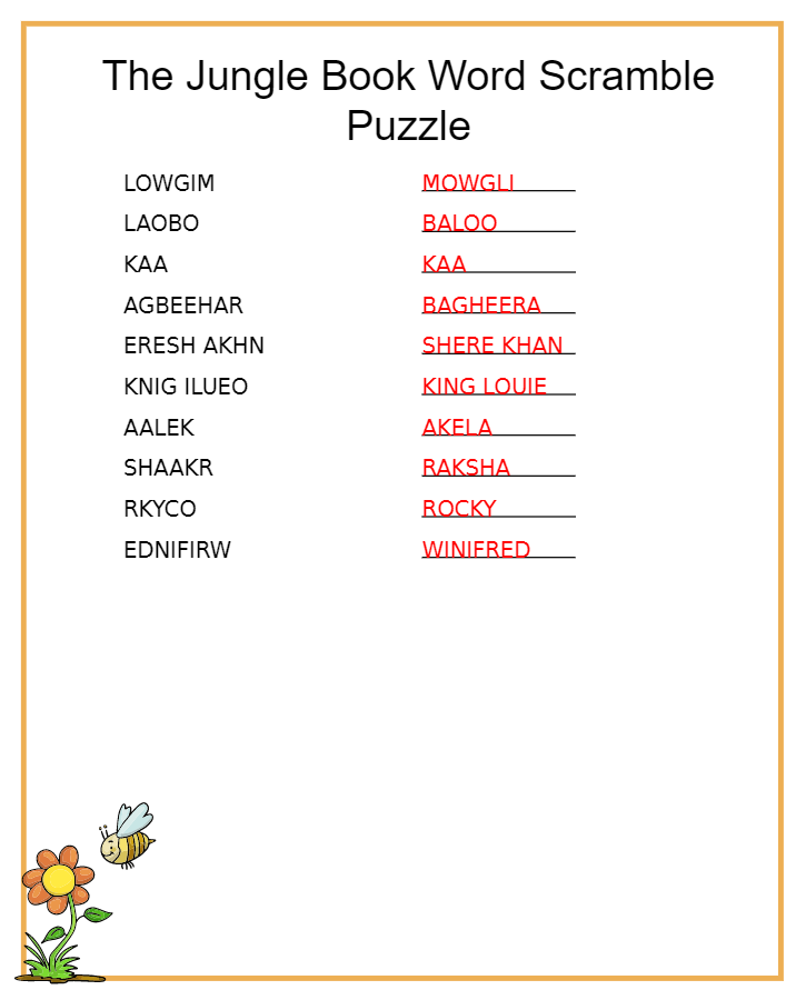 The Jungle Book Worksheets – Word Search Printables