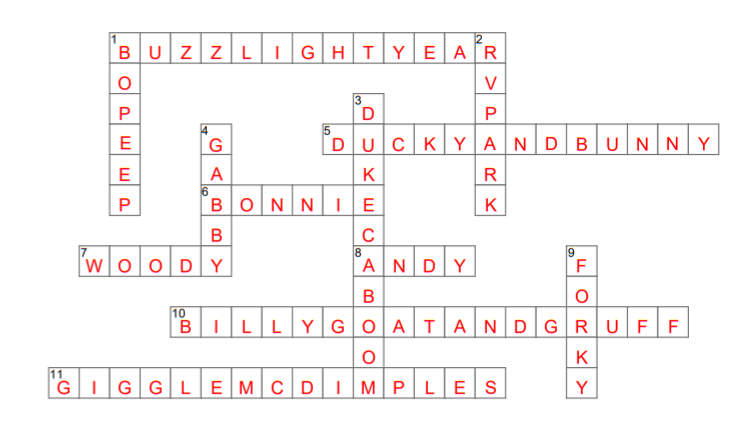 Toy Story Crossword Puzzle Answers