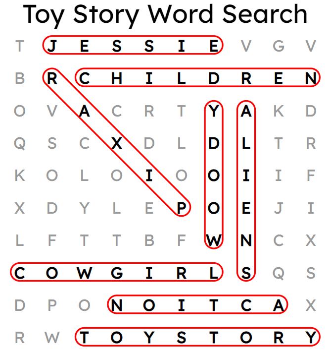 Toy Story Word Search Answers