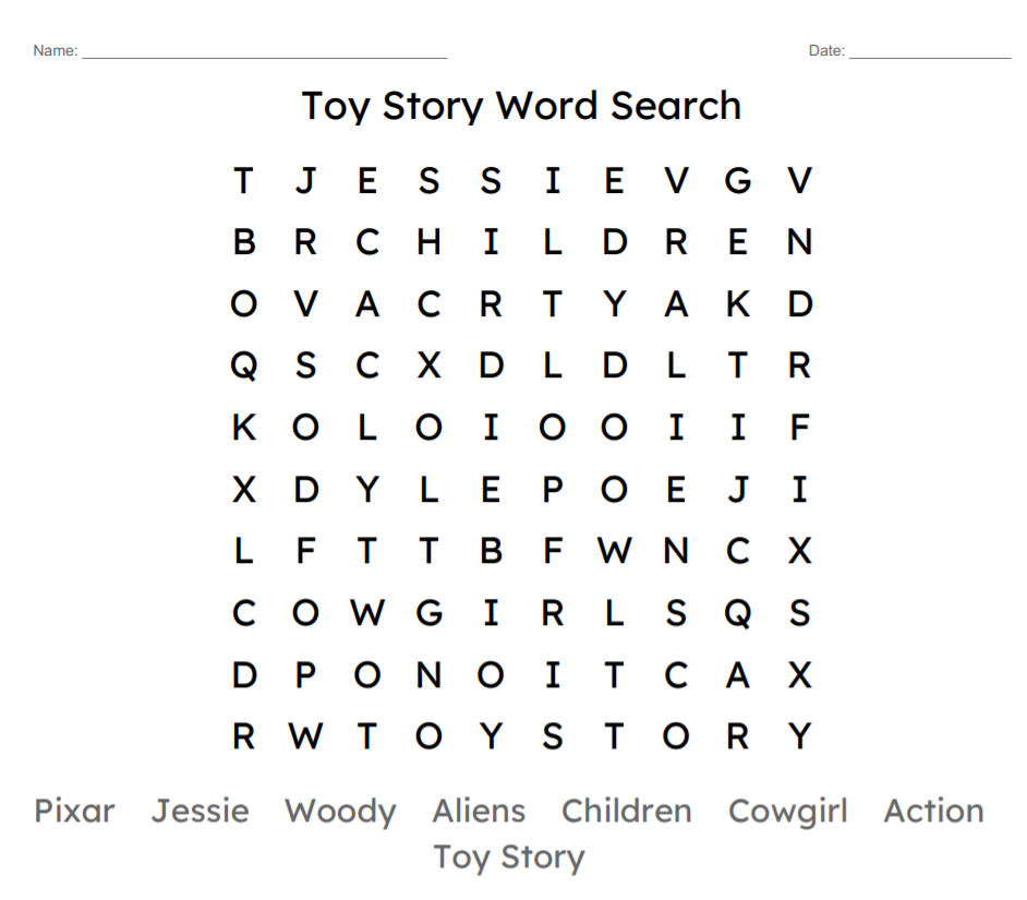 Toy Story Word Search 