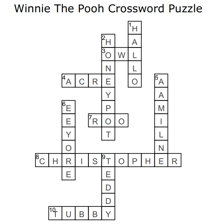 Winnie The Pooh Crossword Puzzle Answers