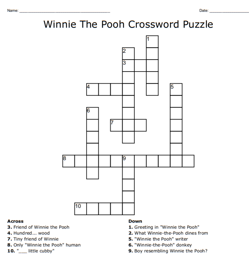 Winnie The Pooh Crossword Puzzle