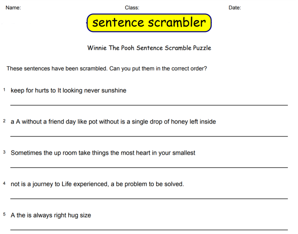 Winnie The Pooh Sentence Scramble Puzzle