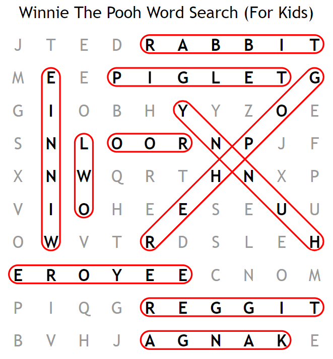 Winnie The Pooh Word Search Answers