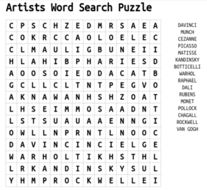 Artists Word Search Puzzle