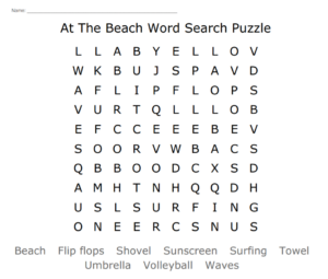At The Beach Word Search Puzzle