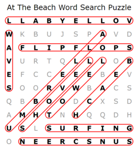 At The Beach Word Search Puzzle