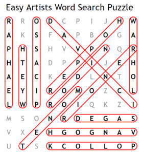 Easy Artists Word Search Puzzle Answers