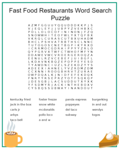 Fast Food Restaurants Word Search Puzzle