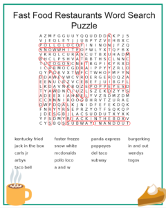 Fast Food Restaurants Word Search Puzzle Answers