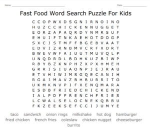 Fast Food Word Search Puzzle 