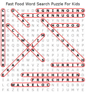 Fast Food Word Search Puzzle Answers
