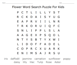 Flowers Word Search Puzzles For Kids