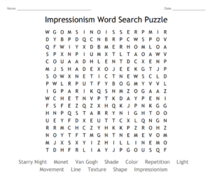 Impressionism Word Search Puzzle