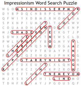Impressionism Word Search Puzzle Answers