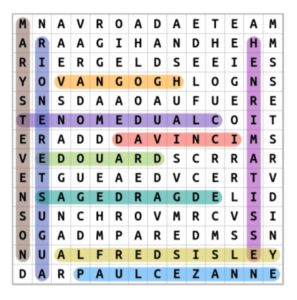 Impressionist Artists Names Word Search Puzzle answers