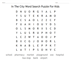 In The City Word Search Puzzle For Kids 