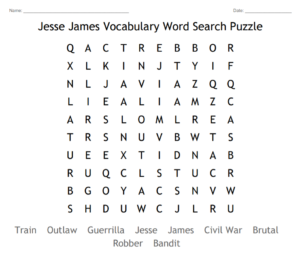 Jesse James Vocabulary Word Search Puzzle