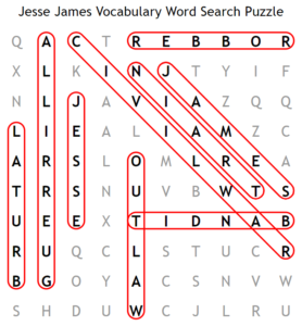 Jesse James Vocabulary Word Search Puzzle Answers