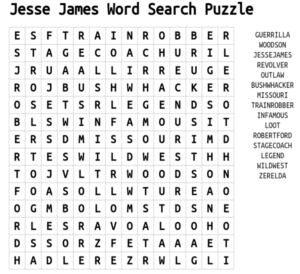 Jesse James Word Search Puzzle 