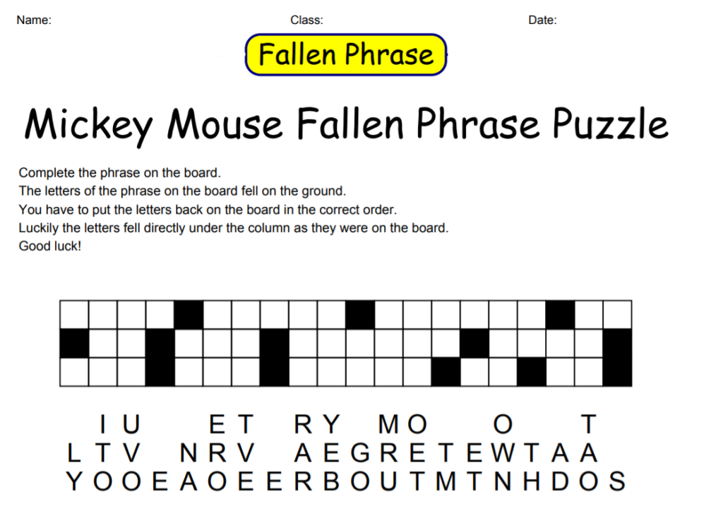 Mickey Mouse Fallen Phrase Puzzle