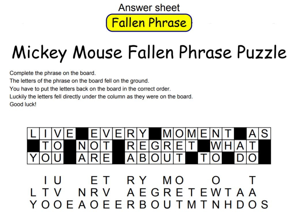 Mickey Mouse Fallen Phrase Puzzle Answers