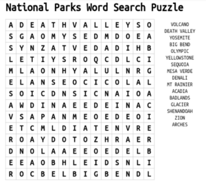National Parks Word Search Puzzle 