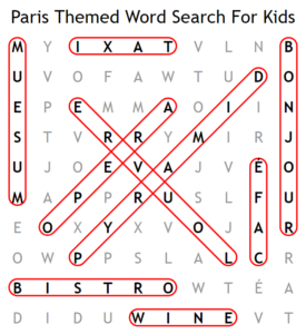 Paris Themed Word Search For Kids Answers