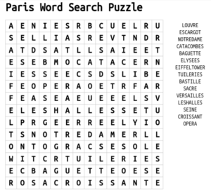 Paris Word Search Puzzle