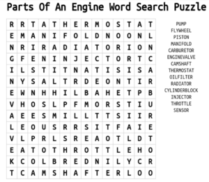 Parts Of An Engine Word Search Puzzle