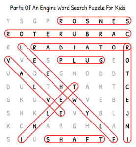 Parts Of An Engine Word Search Puzzle For Kids Answers