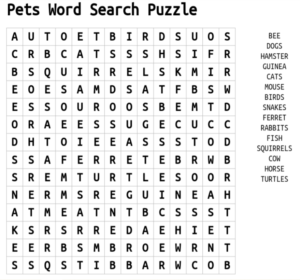 Pets Word Search Puzzle