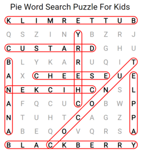 pie word search puzzle for kids answers