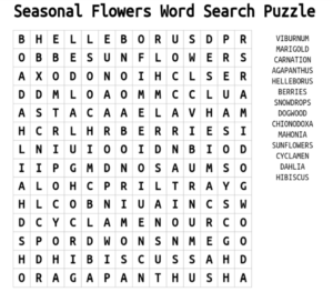 Seasonal Flowers Word Search Puzzle
