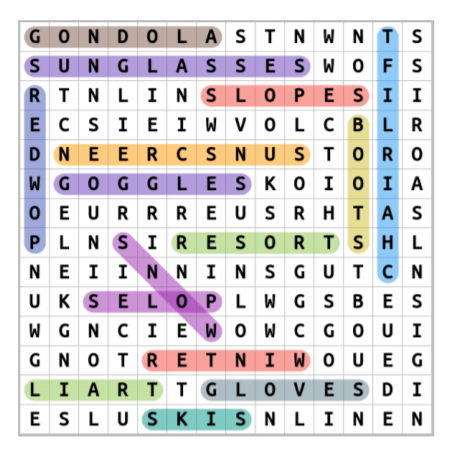 Ski Trip Word Search Puzzle Answers