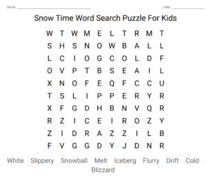 Snow Time Word Search Puzzle For Kids